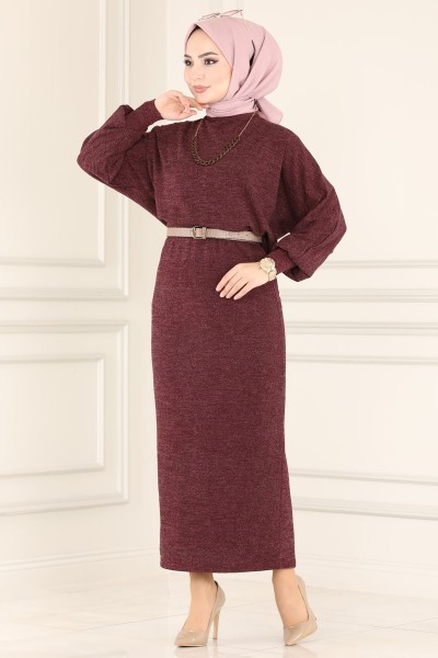 طقم خمري (بلوزة - تنورة - قلادة)  6012MRT754 